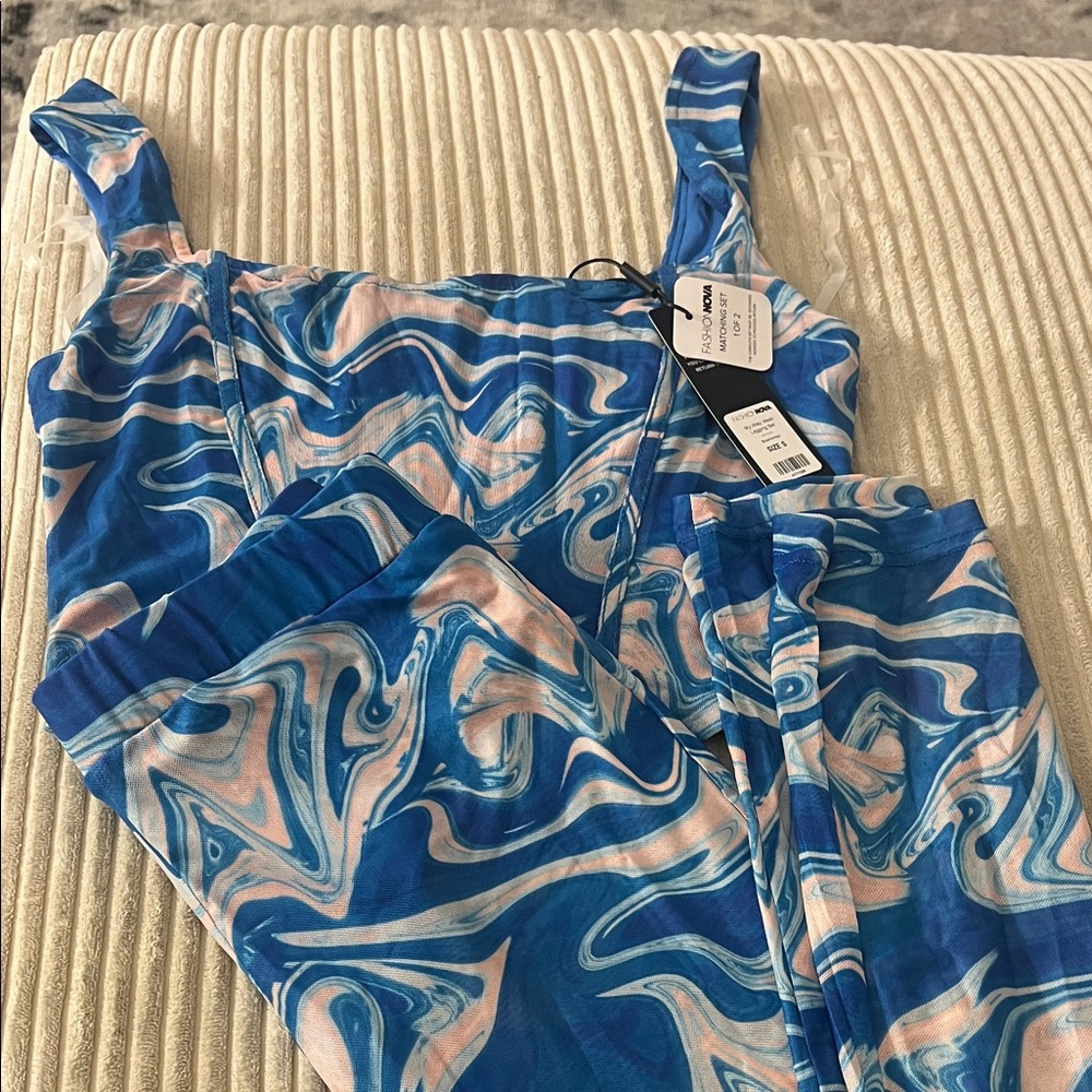 Fashion Nova Blue Marble Matching Set